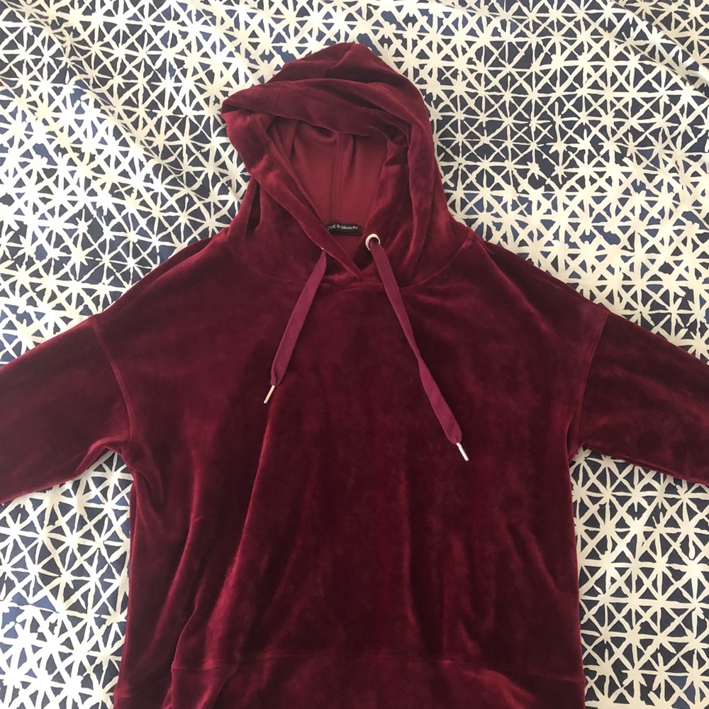 Red velour hoodie